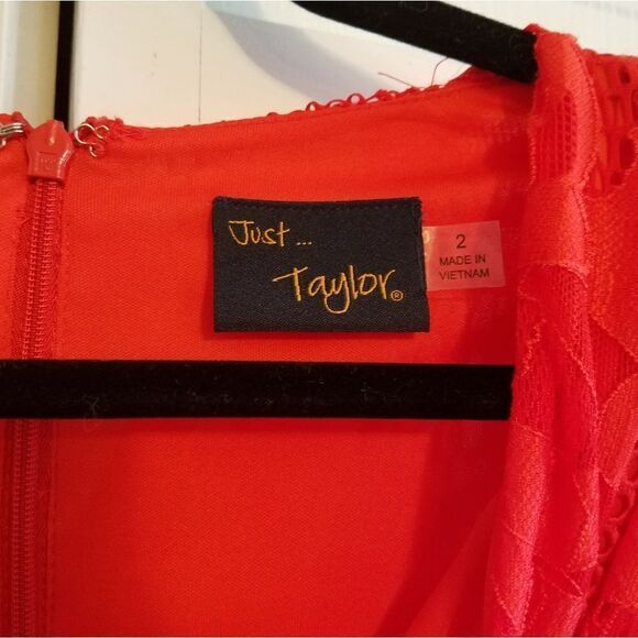 Just Taylor Red Valentine Lace Midi 1/2 Sleeve Dress Flare Handkerchief Hem - Picture 8 of 10